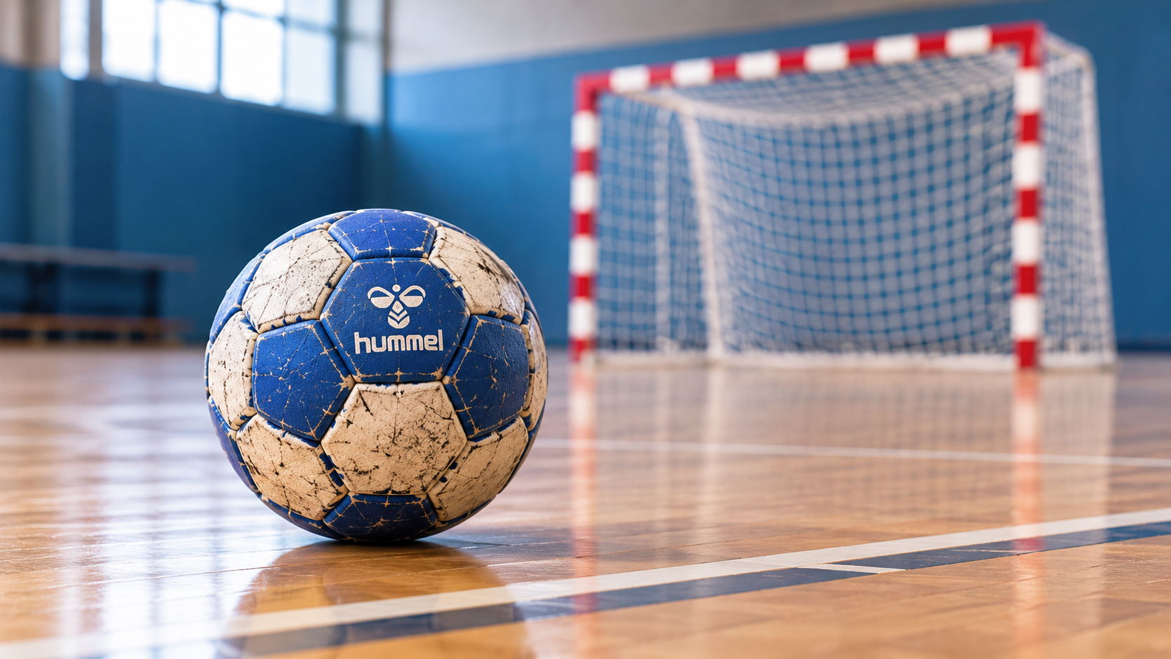 Scuffed Hummel Handball on Indoor Court